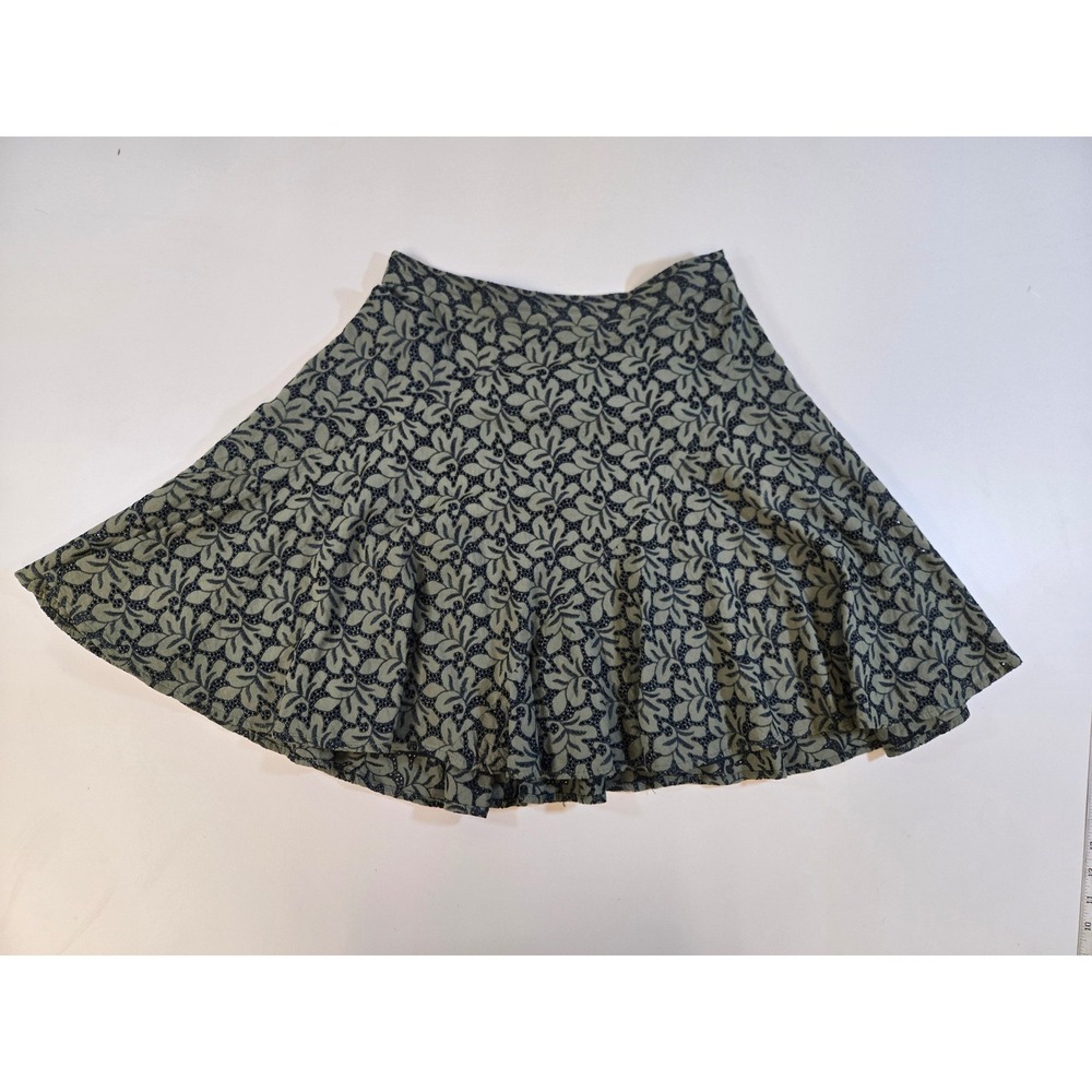 Ann Taylor Green Navy Floral Embroidered‎ Flared Mini Skirt Size 6 Cotton Lined